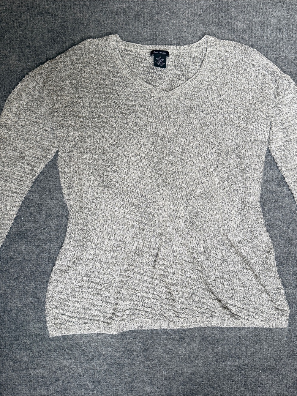 Calvin Klein Jeans Womens Large Gray Marled V Neck Soft Cozy Sweater - Picture 4 of 5